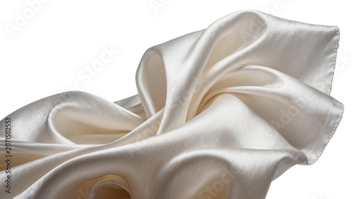 Fotografia Creamy ivory silk fabric with soft folds, isolated on transparent background