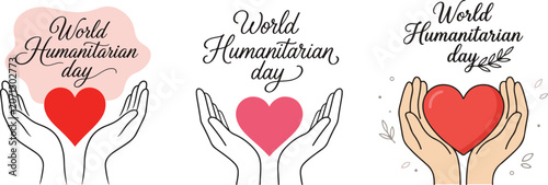 Fotografie World humanitarian day illustrations of hands holding heart symbols