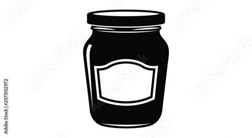 Black glass jar with label isolated on white background silhouette