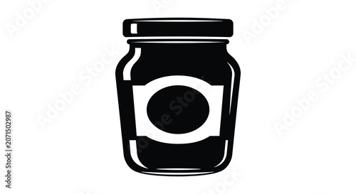 Black silhouette of a glass jar with a label isolated on a white background silhouette