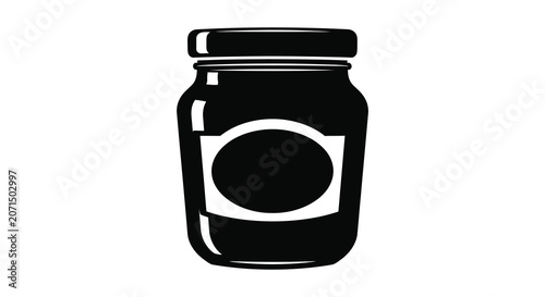 Black glass jar with lid isolated on white background simple silhouette