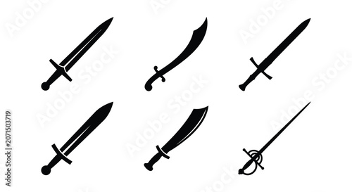 Bild auf Leinwand Variety Of Swords Black Silhouette Vector Illustration On White Background