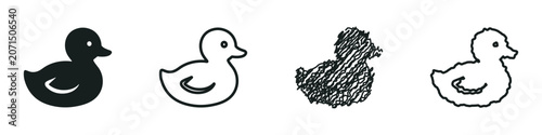 Fotografie A set of four different styles of rubber duck icons, including a solid silhouett