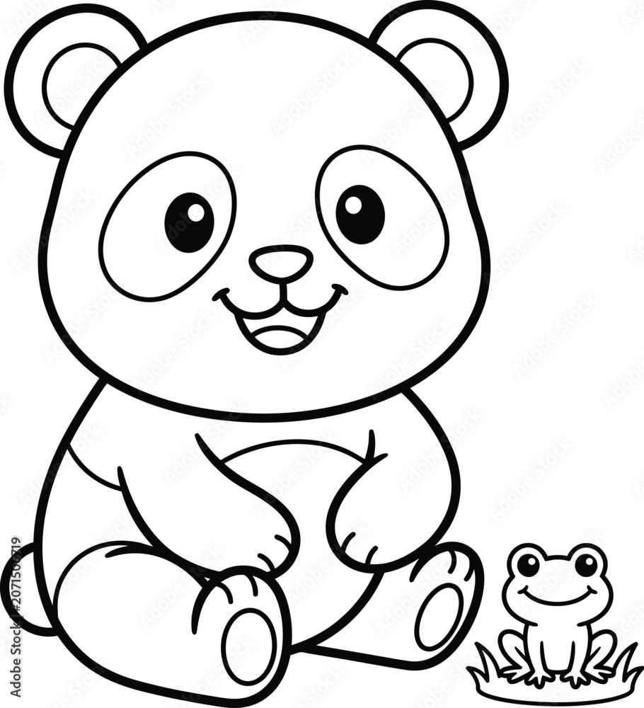 Obraz premium Panda bear and frog cartoon illustration