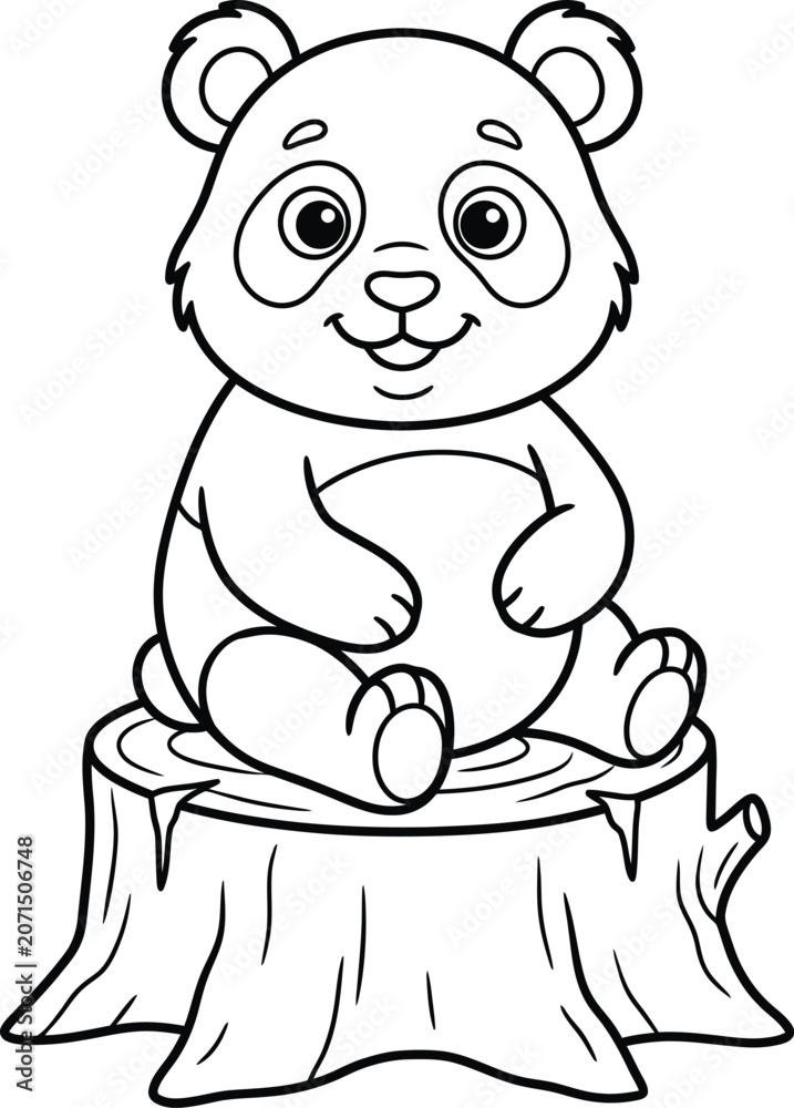 Obraz premium Cute panda bear sitting on tree stump