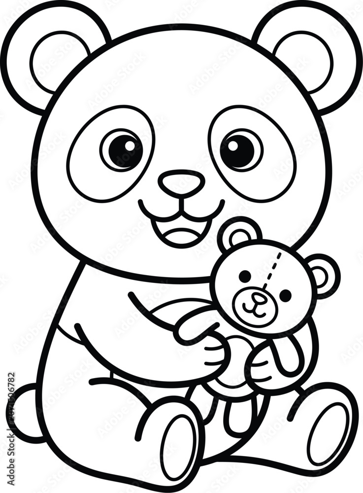 Obraz premium Smiling panda bear holding little teddy bear
