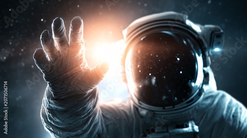 national space day awareness image, astronaut reaching toward stars, inspirational mood
