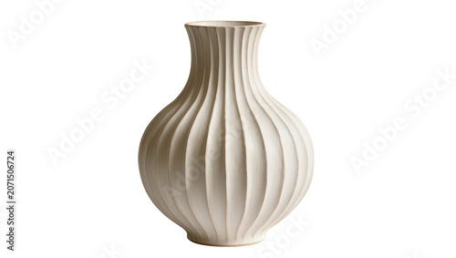 Fotografía Fluted ceramic vase with curved vertical lines, isolated on transparent backgrou