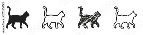 Photos A graphic compilation showcasing four unique representations of a walking cat, i