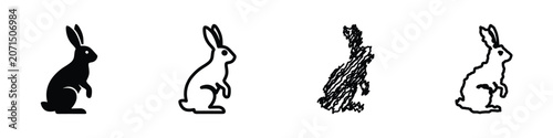 фотографія A set of four distinct rabbit graphics, including a solid silhouette, a line dra