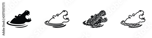 Bild auf Leinwand A collection of four distinct graphic representations of a hippopotamus head, ea