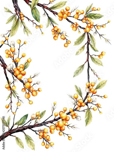 Hand-drawn tree branches with golden and silver berries for Christmas card design, branches, silver