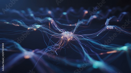 Neuron cells with glowing connections, neural network neurons brain cells synapses