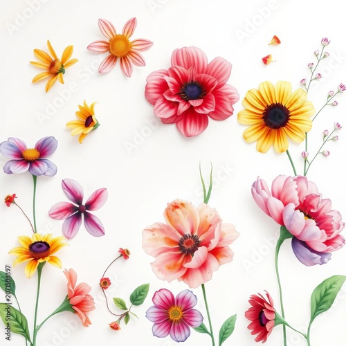 Watercolor florals on a soft white background, brandable, watercolor