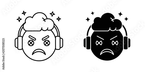 фотографія Angry music listener avatar icon set with headphone character expression enterta