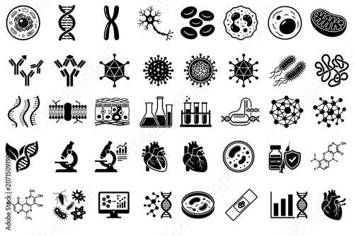 Chemistry science and human internal organs biology icons collection