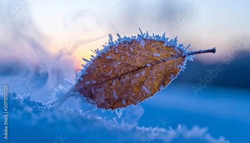  Frozen Leaf with Delicate Ice Crystals in Blue Hour Light