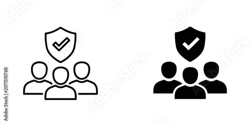 Fotografie People protection icon set featuring a group of individuals shielded by a checkm