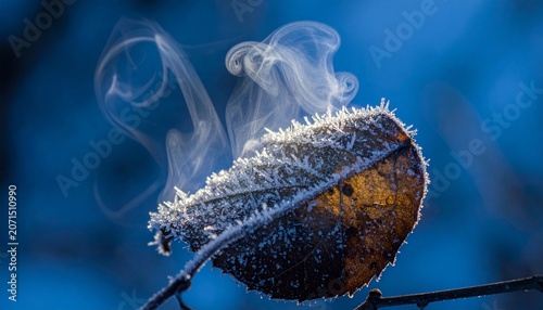  Frozen Leaf with Delicate Ice Crystals in Blue Hour Light