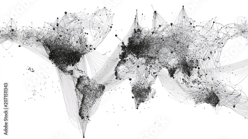 A network map of the world, showing interconnected dots and lines across continents, highlighting global connections