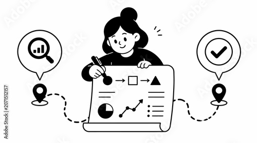 Woman analyzing data charts on laptop screen.