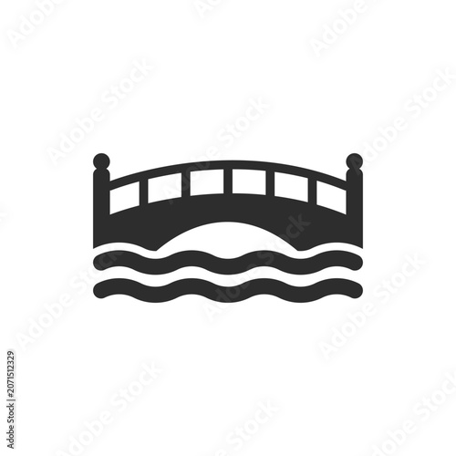 Bridge over water and urban crossing icon. Small pedestrian bridge above river. Monochrome black and white symbol