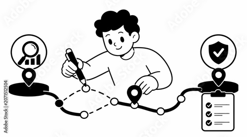 Person drawing a connection between user and security icons.