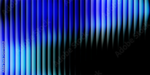 Abstract background features brilliant vertical blue and cyan light bars exhibiting a dynamic gradient flow effect transitioning dramatically into deep black void 