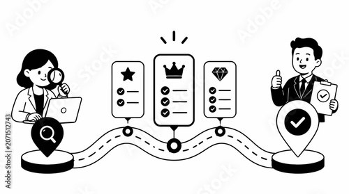 Illustration of mobile app development and user feedback process.