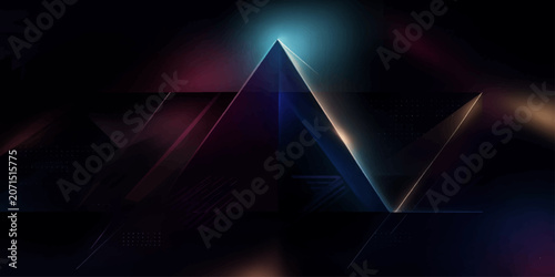 Abstract 3D vector illustration of colorful triangular prism pyramid with light refraction and rainbow spectrum glass shapes, geometric blue geometry concept background for business banner design chri
