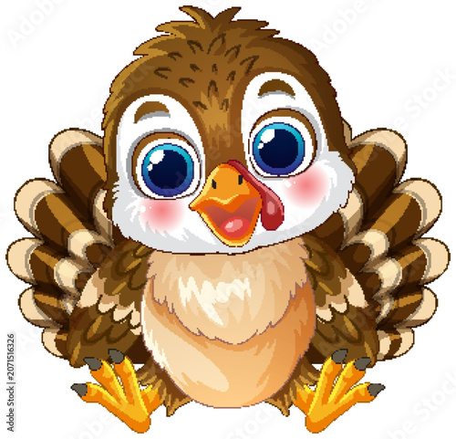 Cute Cartoon Baby Turkey Illustration with Large Blue Eyes