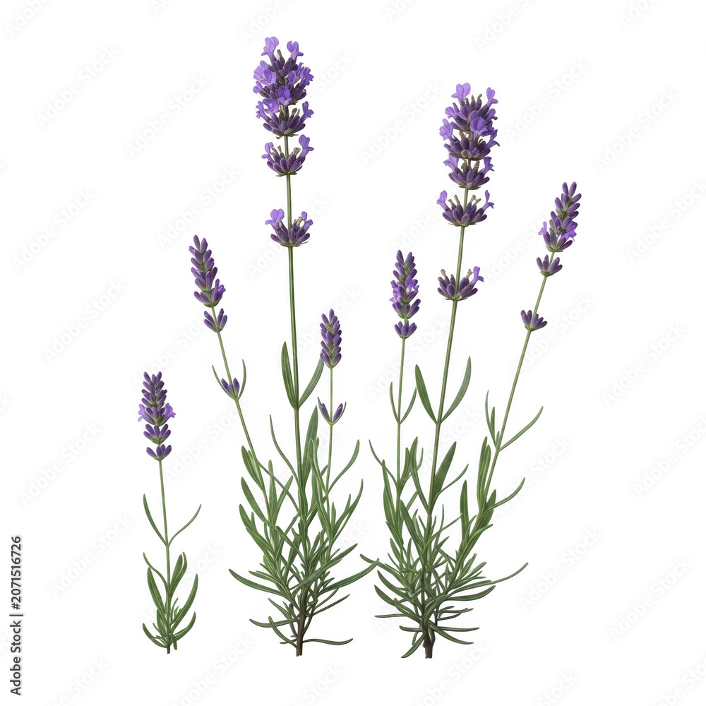 Obraz premium A detailed illustration of lavender plants in various stages of growth