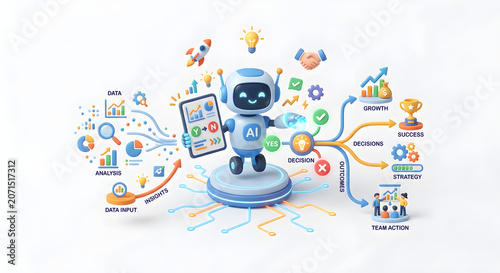 AI Agent Business Decision Making. Clean 3D Illustration.