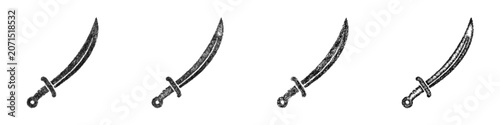 Photos Black and white sketch curved saber icon design set