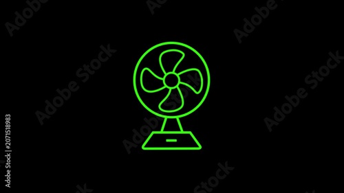 Green Electric Fan Line Icon on Black Background  Minimal Cooling Appliance Symbol 4k video.