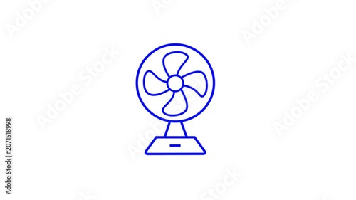 Blue Electric Fan Line Icon on White Background  Minimal Cooling Appliance Symbol 4k video.