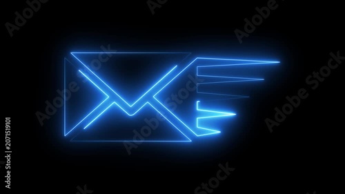Neon Blue Email Envelope Icon on Black Background  Glowing Message Communication Symbol  4k video.