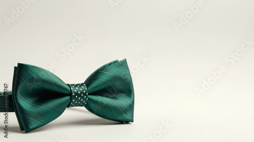 Elegant Emerald Green Striped Satin Bow Tie with White Polka Dot Accent Accessory