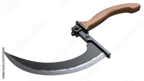 Tableau sur toile Curved metal blade with wooden handle, isolated on transparent background