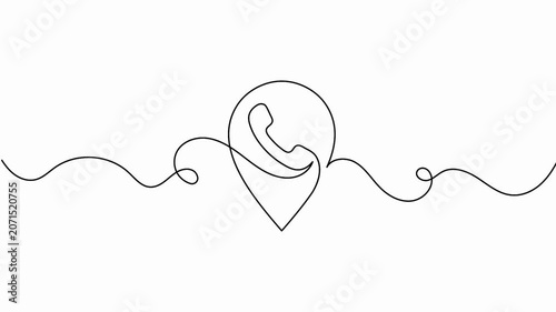 Telephone line art outline animation representing call center location or tracking services