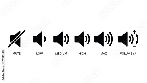 Bilde på lerret Flat icons showing audio controls mute on off medium high max volume up