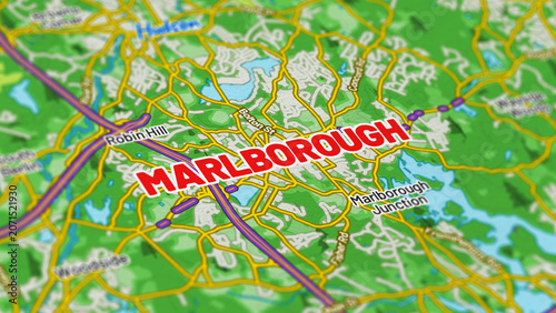 Foto Macro View of Marlborough Massachusetts Map Showing Detailed Streets, Roads, and