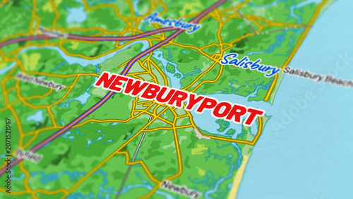 Tableau sur toile Macro View of Newburyport Massachusetts Map Showing Detailed Streets, Roads, and