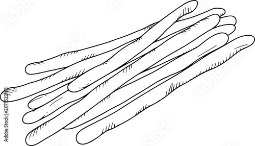 Billede på lærred Hand-drawn of a bunch of breadsticks, simple line