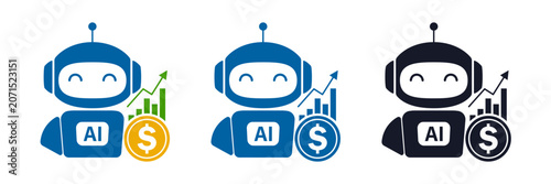 AI Financial Assistant with Digital Coin and Investment Analytics Concept Set of Icons. File EPS 10