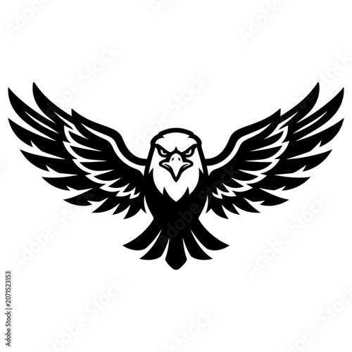 Black and white eagle illustration flying.