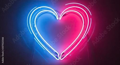 Neon heart symbol glowing against dark background romantic concept