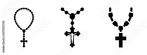 Tableau sur toile Rosary Beads Icons Set in Silhouette: Various Designs and Formats
