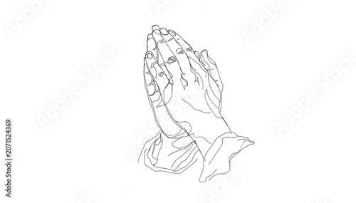 Hands showing a praying gesture symbolizing hope faith and spiritual devotion in a style minimalist line art
