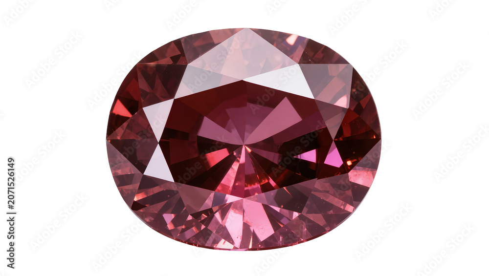Fototapeta premium Oval cut pink diamond with brilliant facets, isolated on transparent background